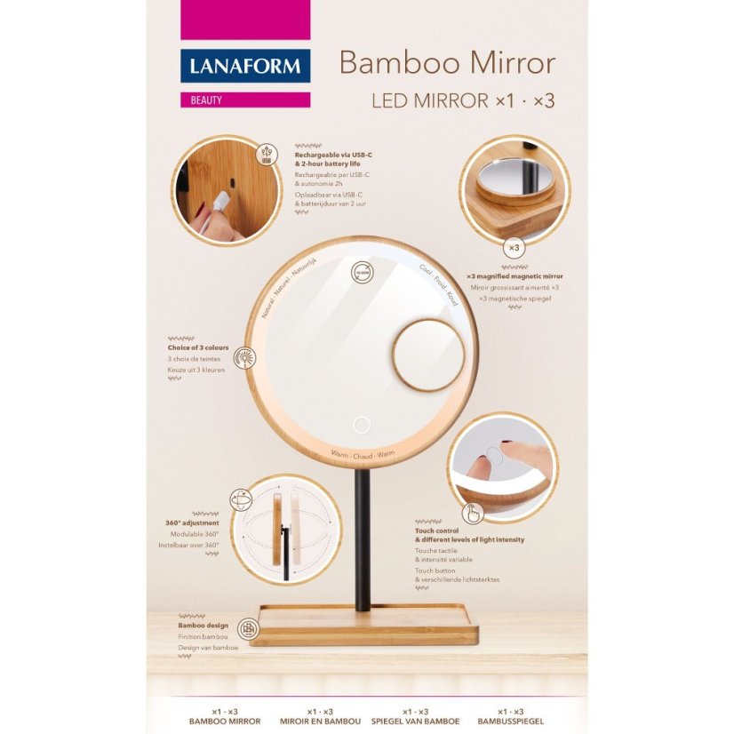Kosmetické zrcátko Lanaform Bamboo Mirror